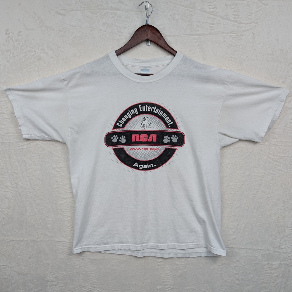 VTG Gildan RCA T-Shirt Men's XL White Tech Promo Nipper Dog Boxy Streetwear Y2K